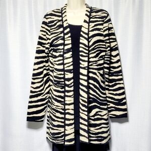 Evan-Picone Zebra Print Open Front Knit Cardigan Women's (L)